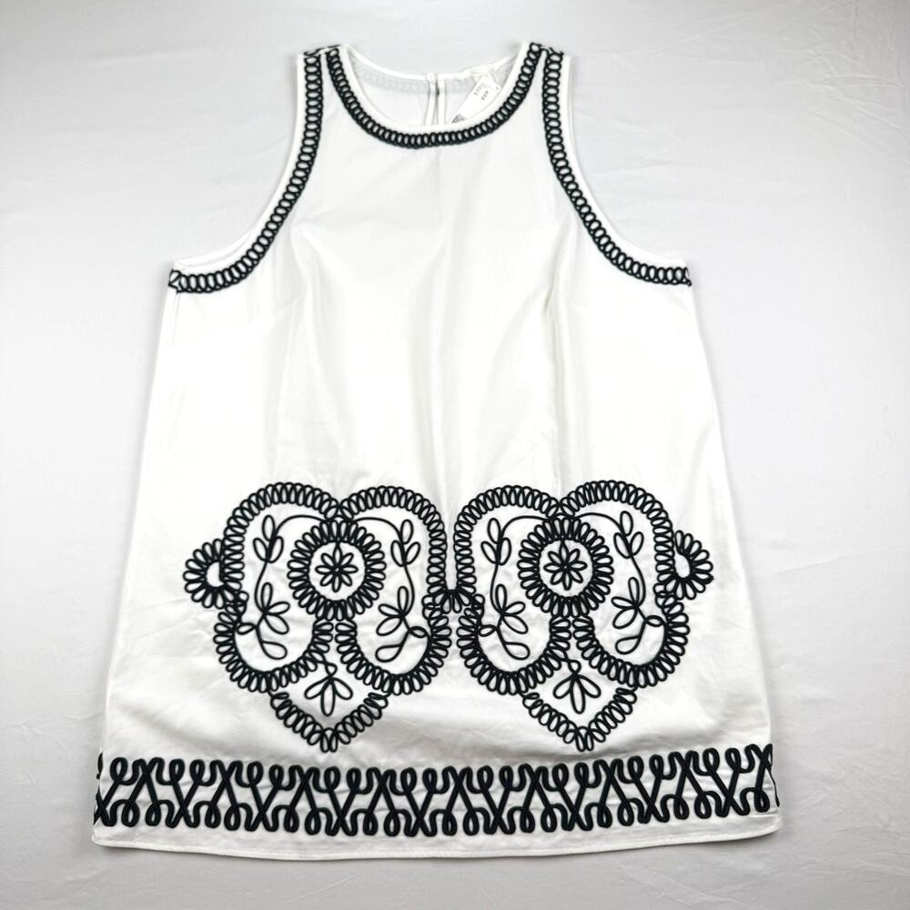 H&M Embroidered Shift Dress White Black Soutache Embellishment Boho Sleeveless